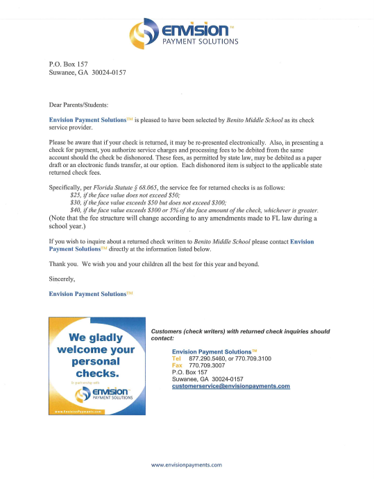  District Policy for Check Payments